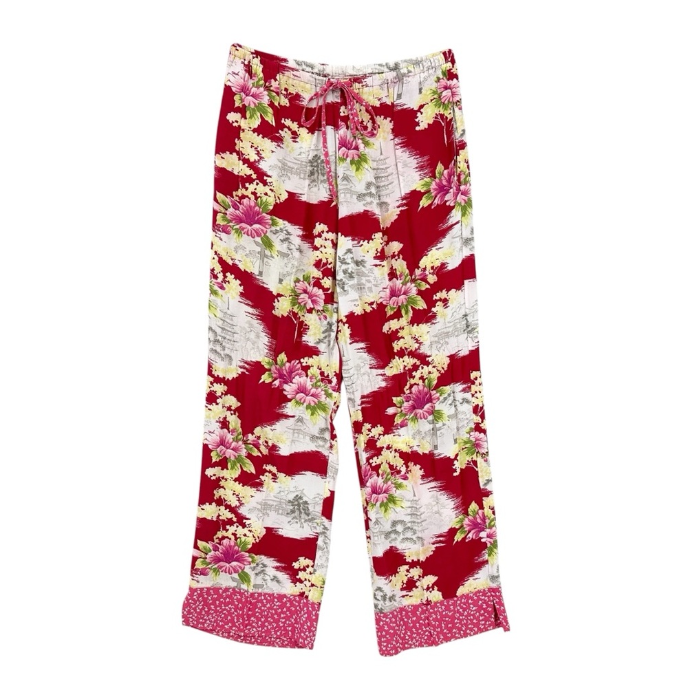 OLD MAUI Cropped Pants Floral Resort Hawaiian USA Red